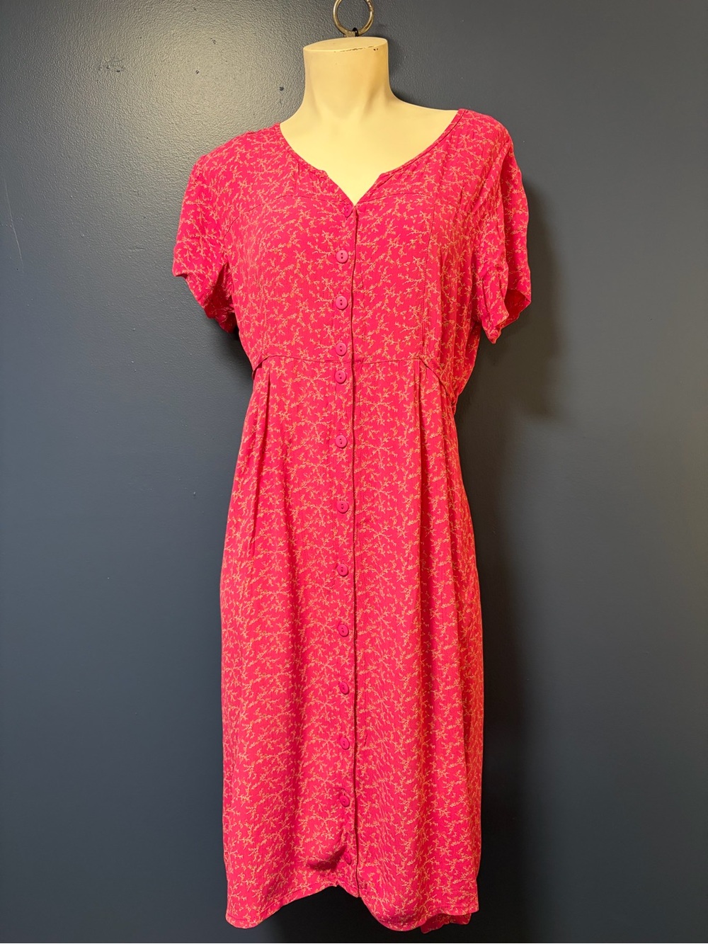 Vintage April Cornell Pink Button-Front Midi Dress